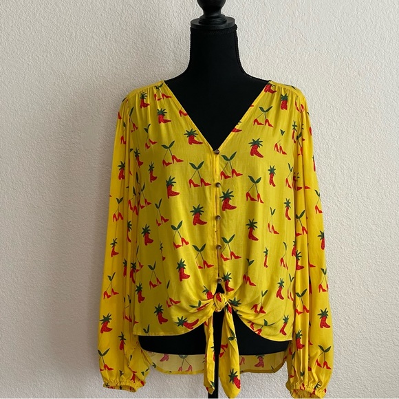 NWT Anthropologie Kendra Dandy Dreamer Buttondown Top Yellow Strawberry - Picture 7 of 11
